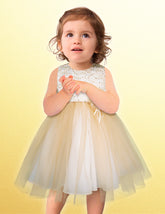 Vestido Dorado de Fiesta para Bebé Niña con Moño Grande | Gerat